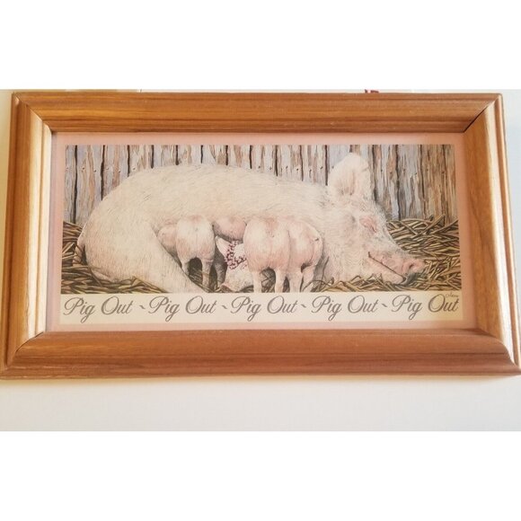 Pig Out Vintage Framed Figi Graphics Farmlife Humor Mama Pig and Babies - Picture 2 of 8